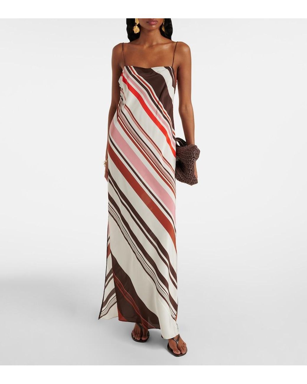Sir Red Thistle Striped Silk Satin Maxi Dress