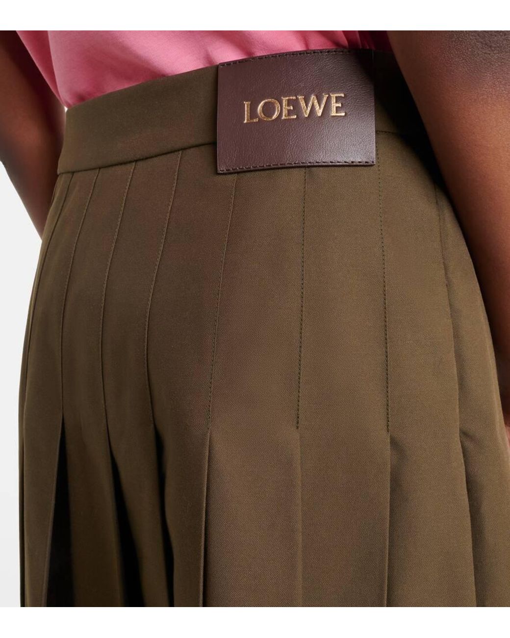 Loewe Green Leather-Trimmed Cotton-Blend Wrap Skirt