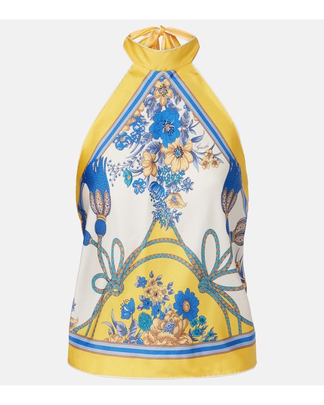 Gucci Blue Printed Silk Twill Top