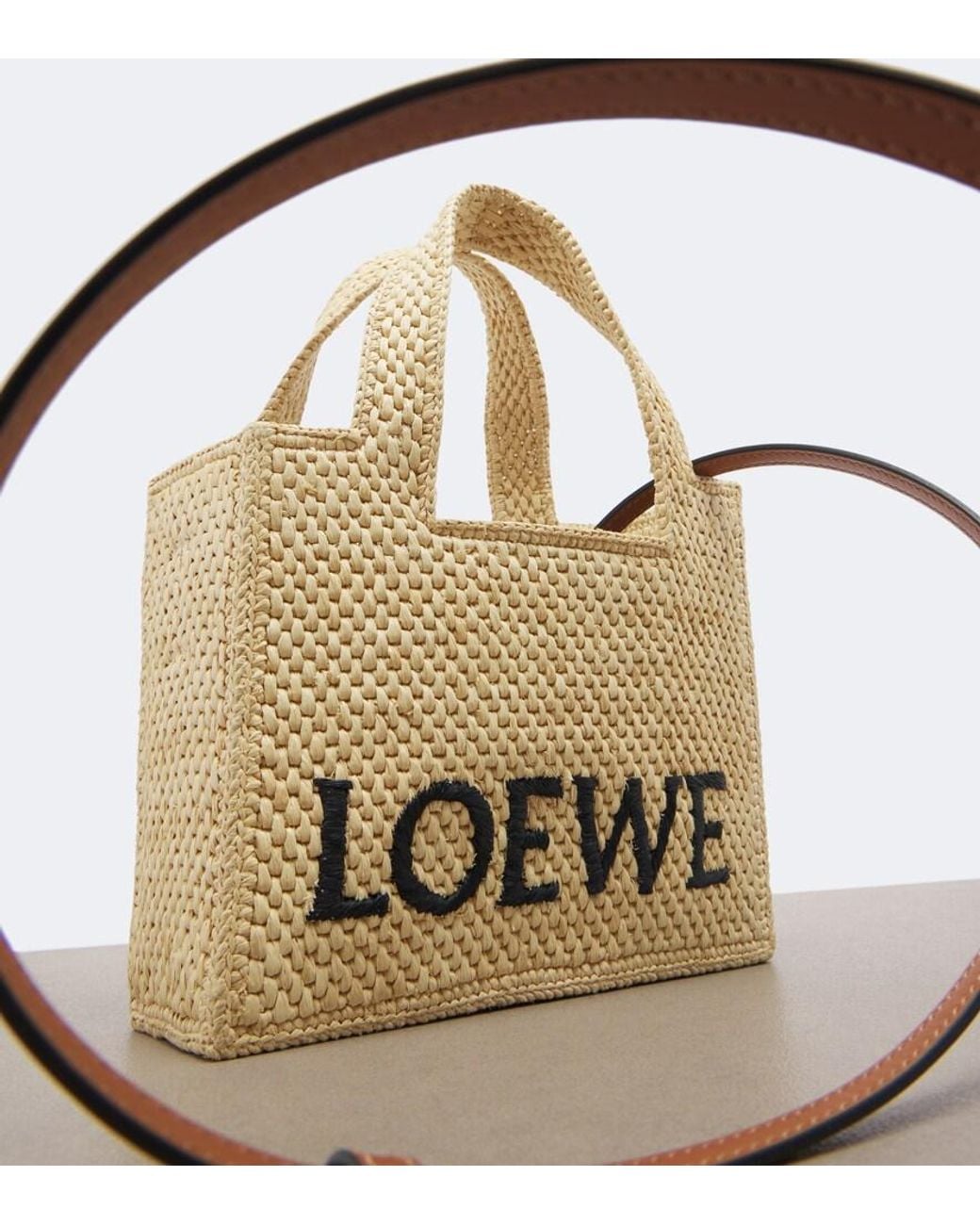 Loewe White Logo Mini Raffia Top-Handle Bag