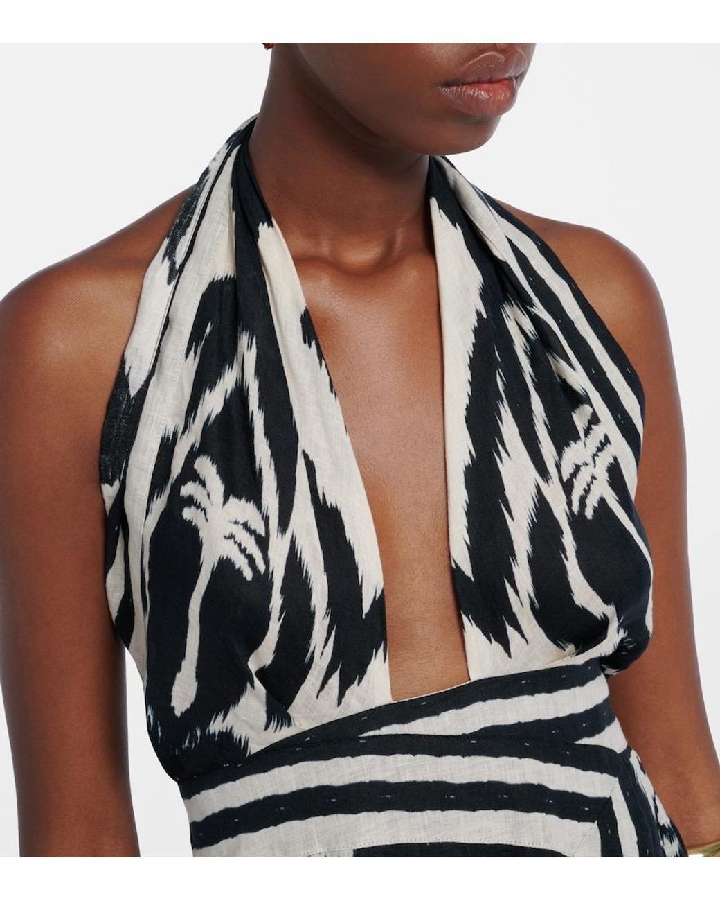 Johanna Ortiz White Printed Open-Back Linen Midi Dress