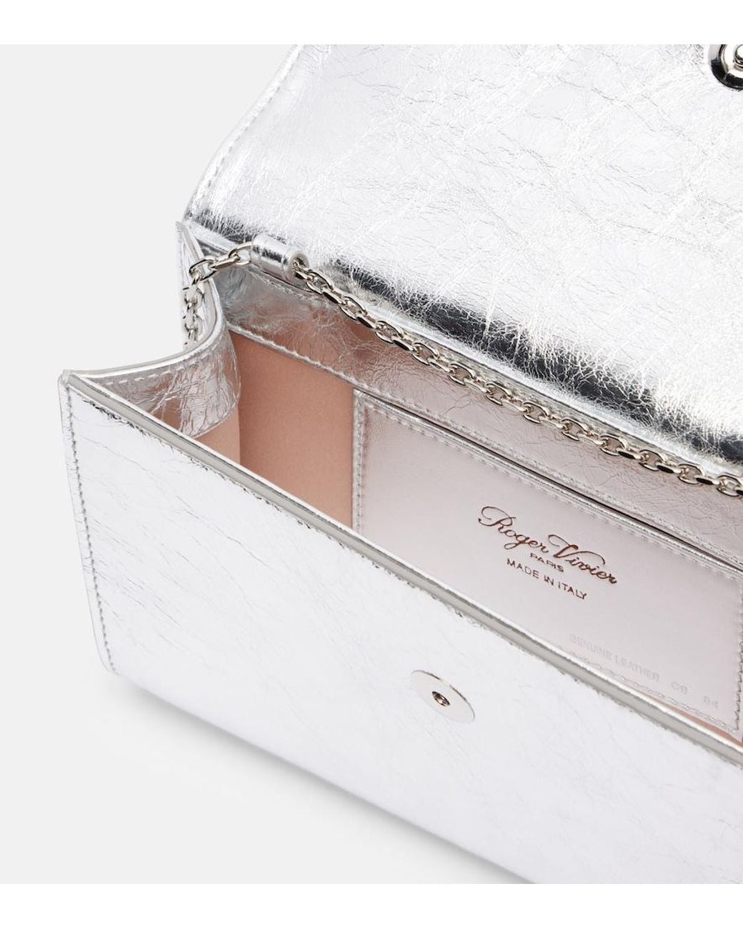 Roger Vivier Gray Clutch Efflorescence Mini Aus Metallic-Leder