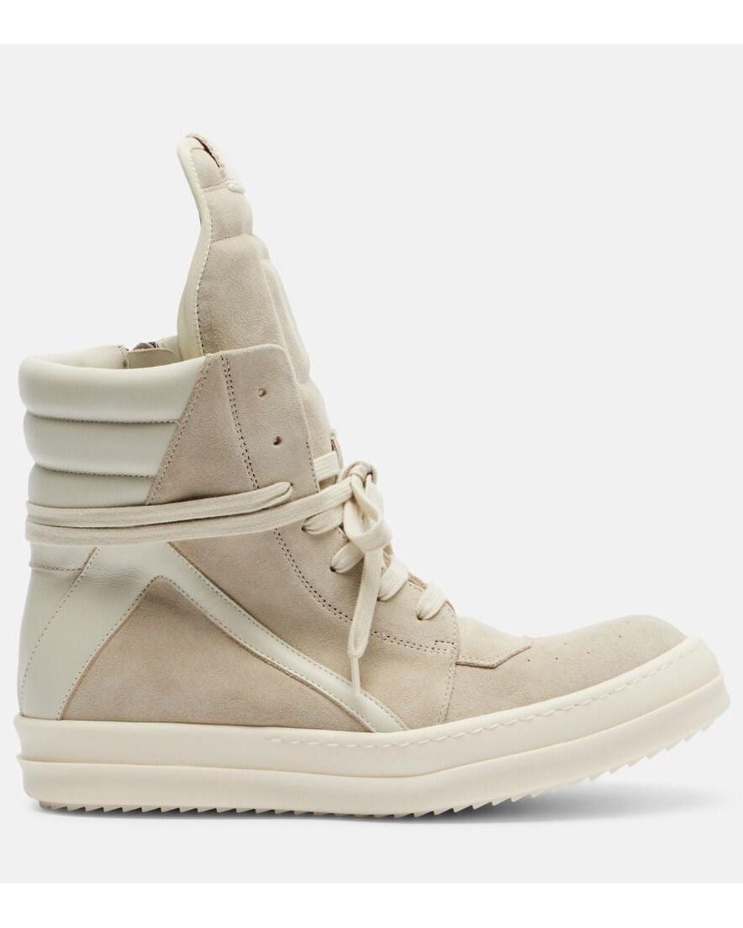 Rick Owens Natural Temple Geobasket Suede High-Top Sneakers