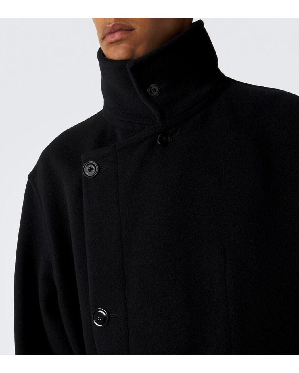 Lemaire Black Double-Sided Wool Coat for men