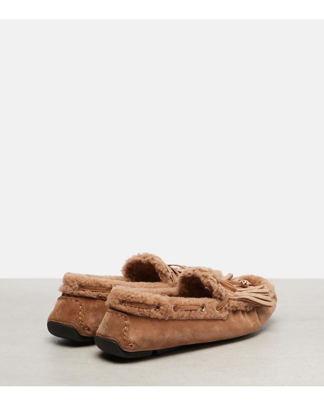Jimmy Choo Brown Manon F Shearling-Lined Suede Boat Shoes