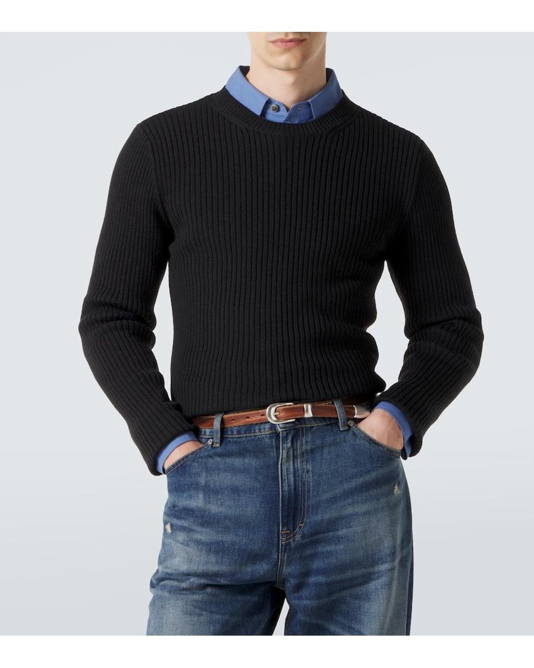 Our Legacy Black Compact Ribbed-Knit Wool Sweater for men