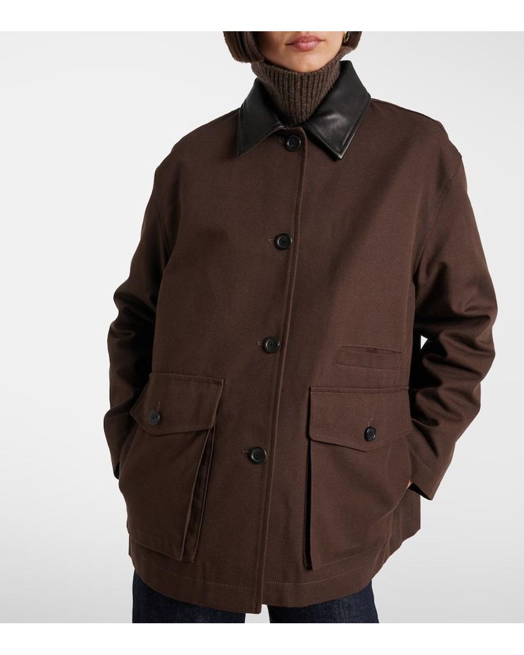 Nili Lotan Brown Leather-Trimmed Cotton Jacket