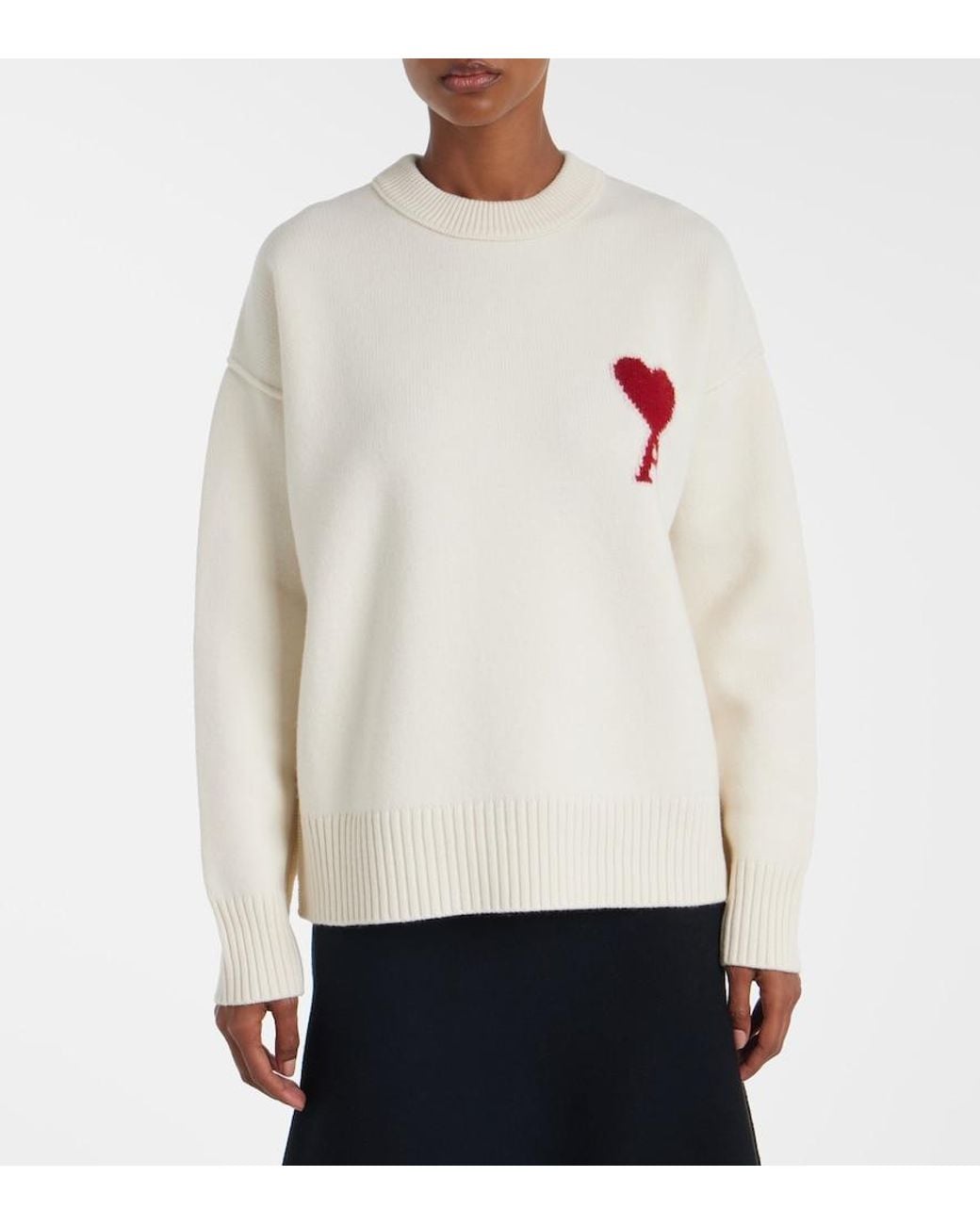 AMI White Ami De Cour Virgin Wool Sweater
