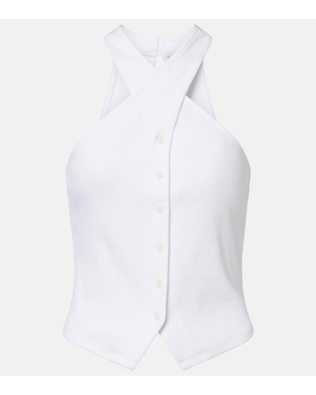Veronica Beard White Thea Halterneck Cotton-Blend Top