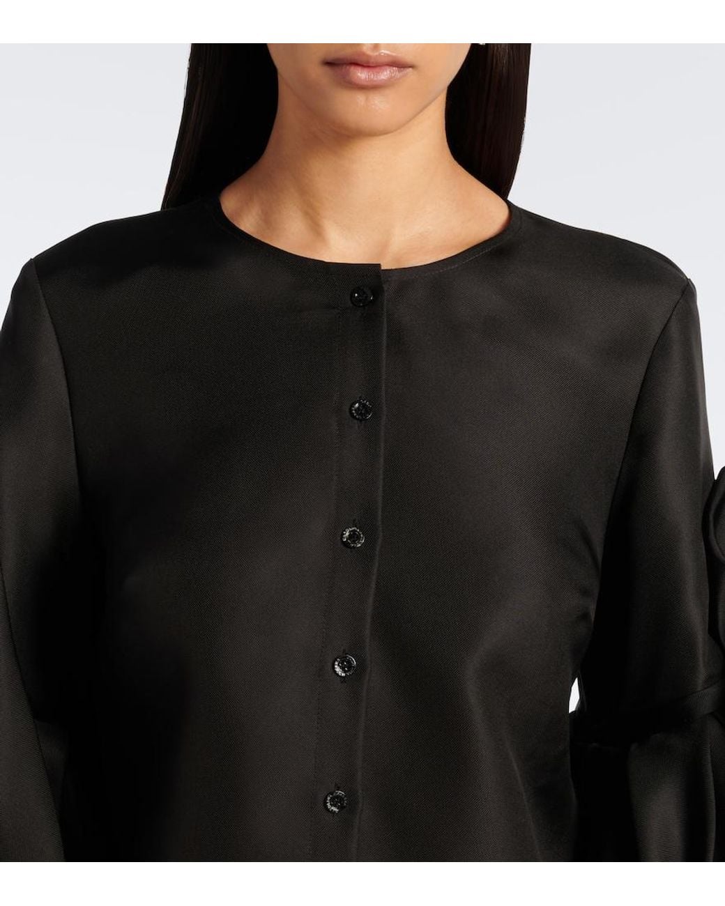 Carolina Herrera Black Floral-Applique Silk Top