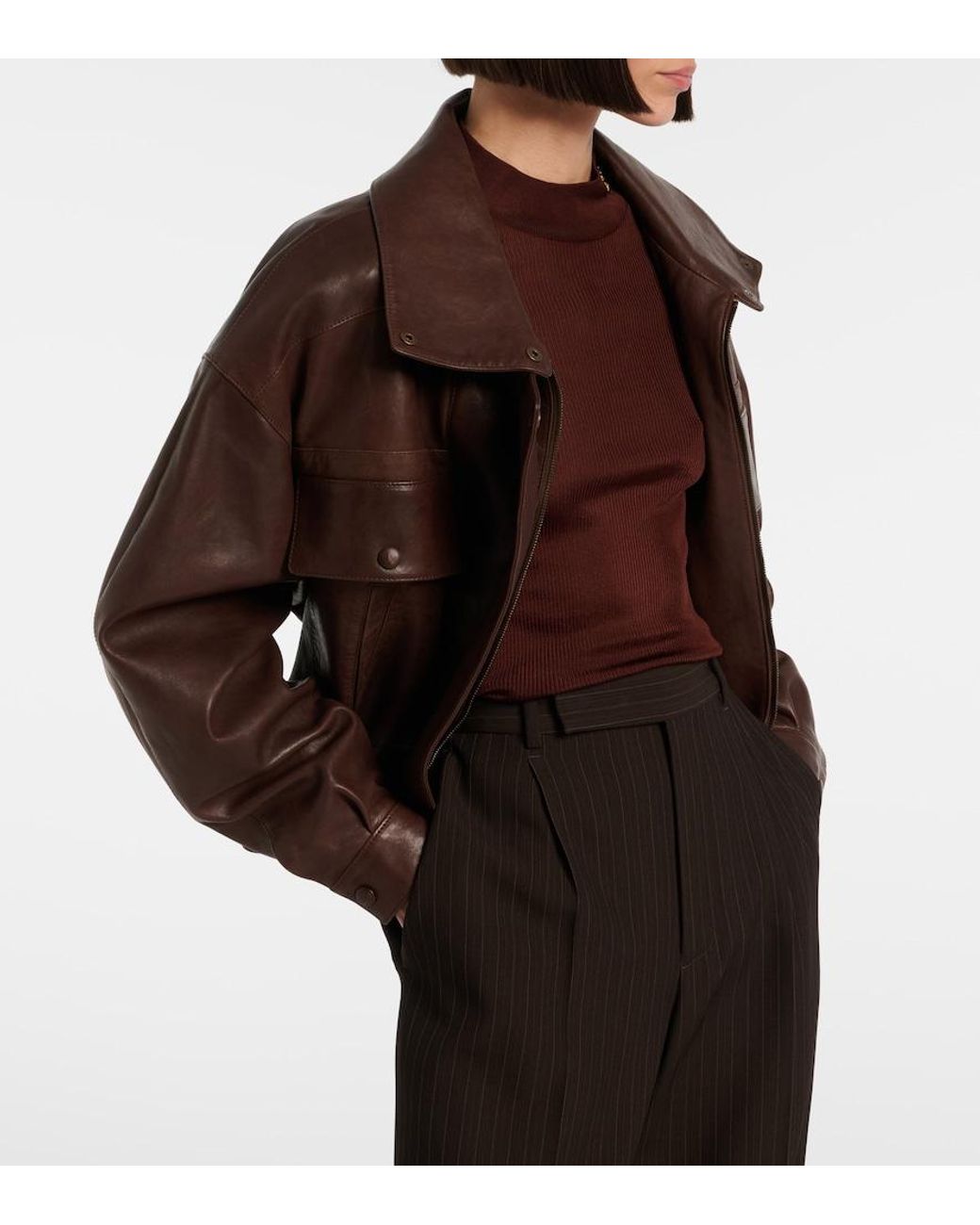 Saint Laurent Brown Ribbed-Knit Silk Sweater