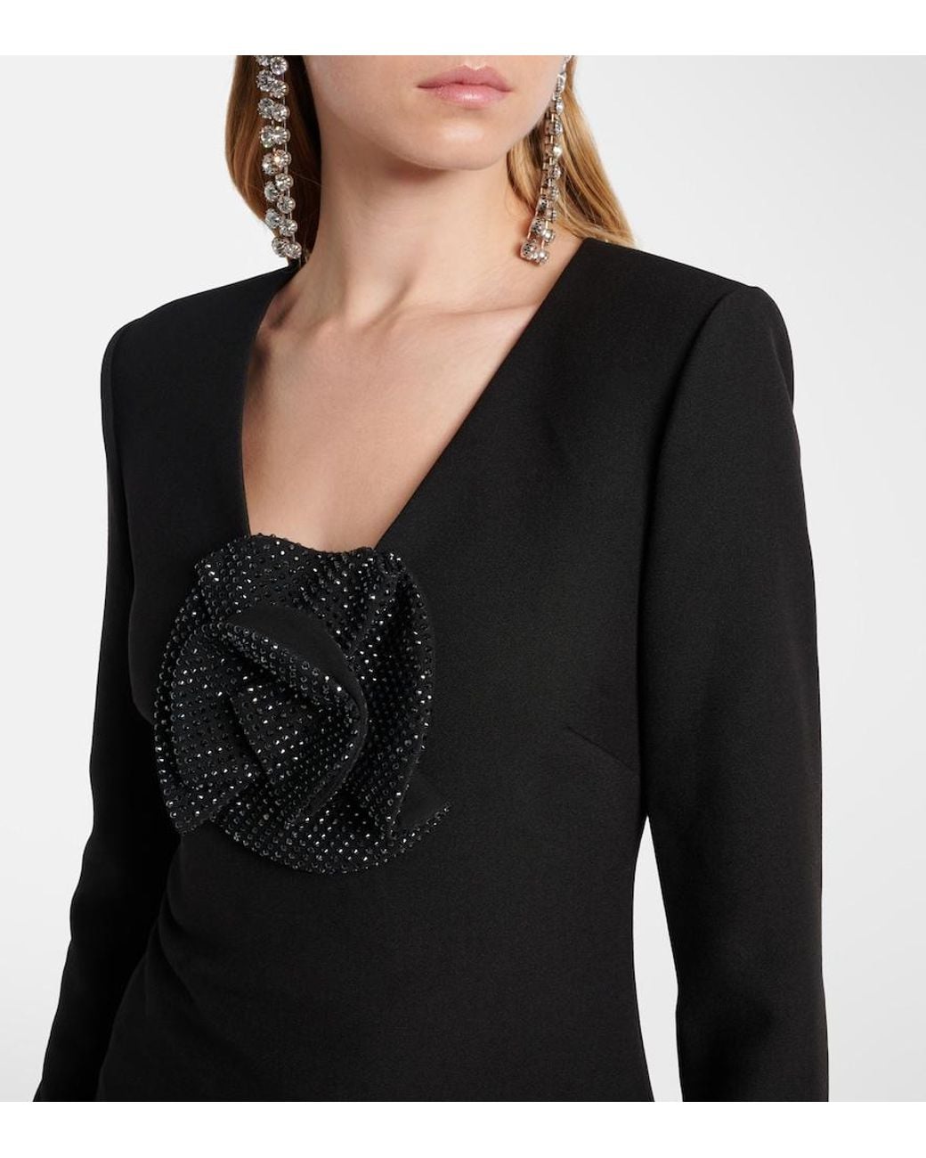 Roland Mouret Black Floral-Applique Embellished Crepe Top