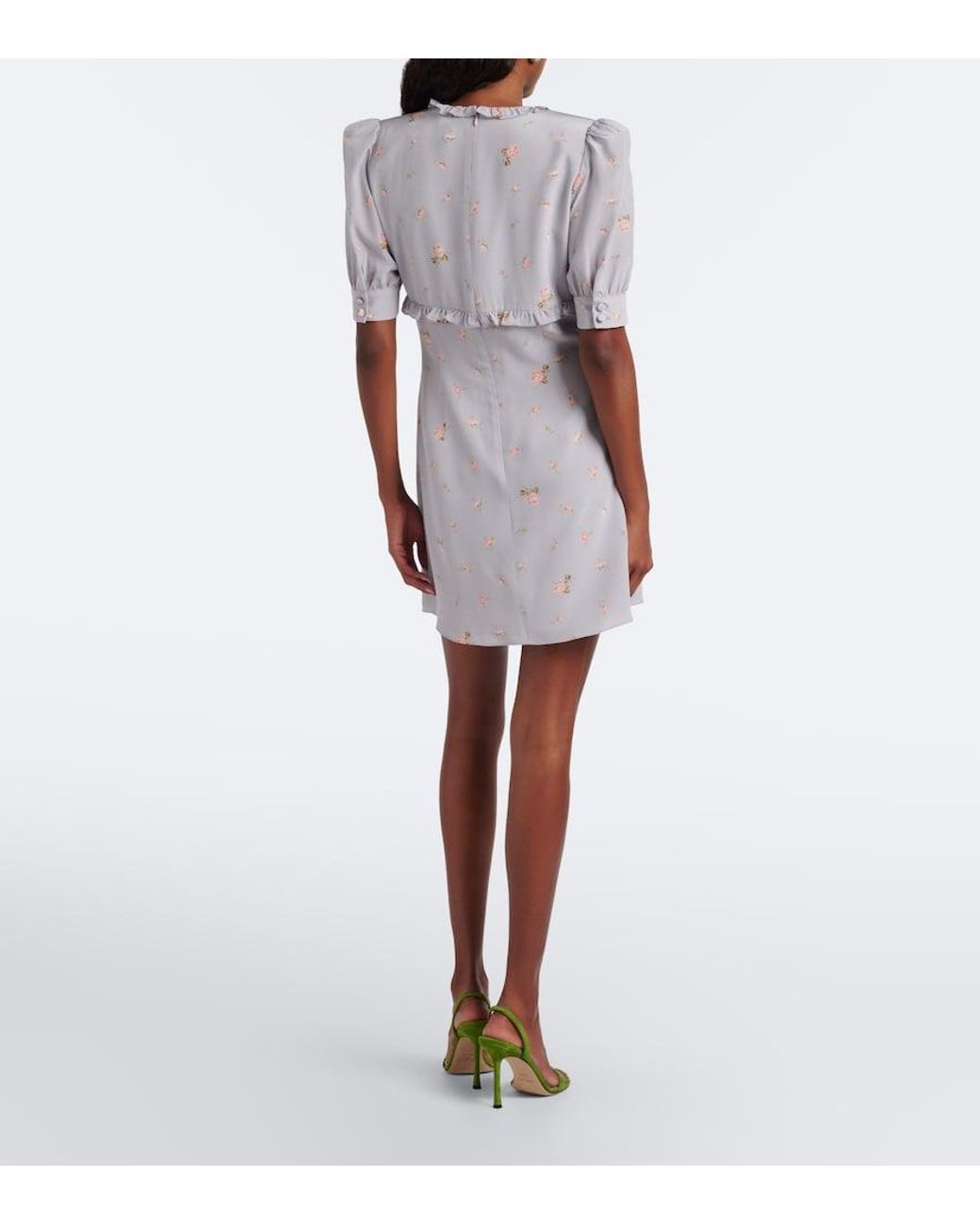 Alessandra Rich Gray Floral Silk Crepe De Chine Minidress