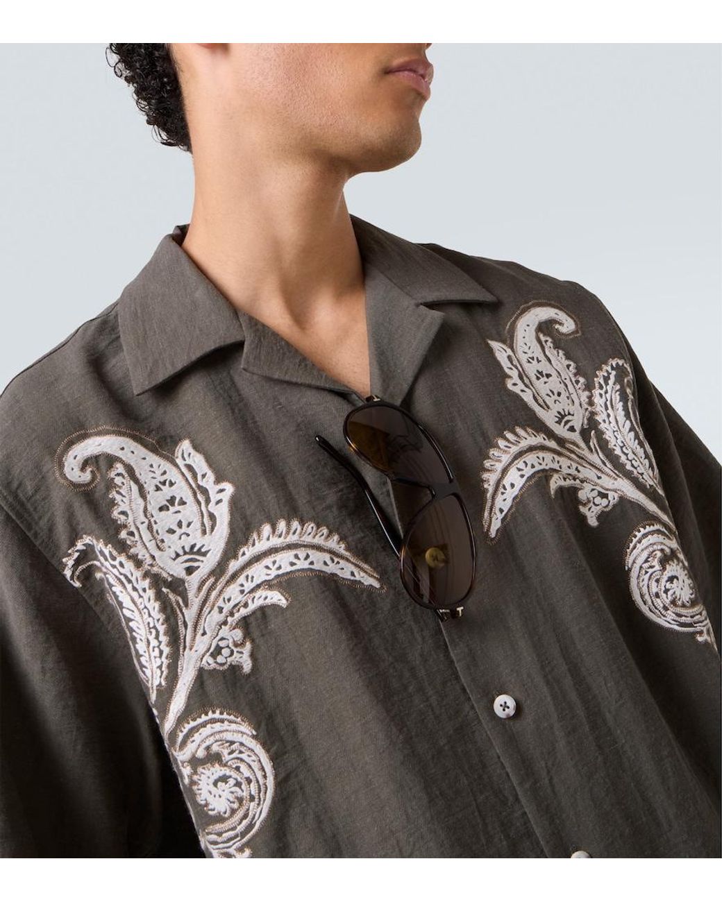 Camisa Bordada Commas de hombre de color Green