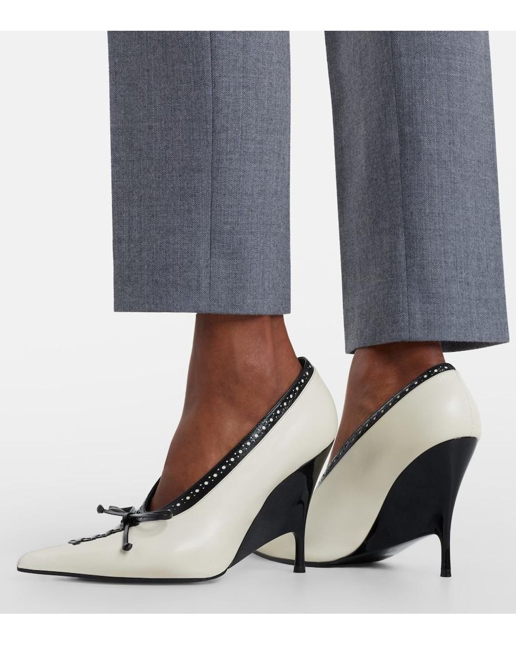 McQueen White Koko Leather Wedge Pumps