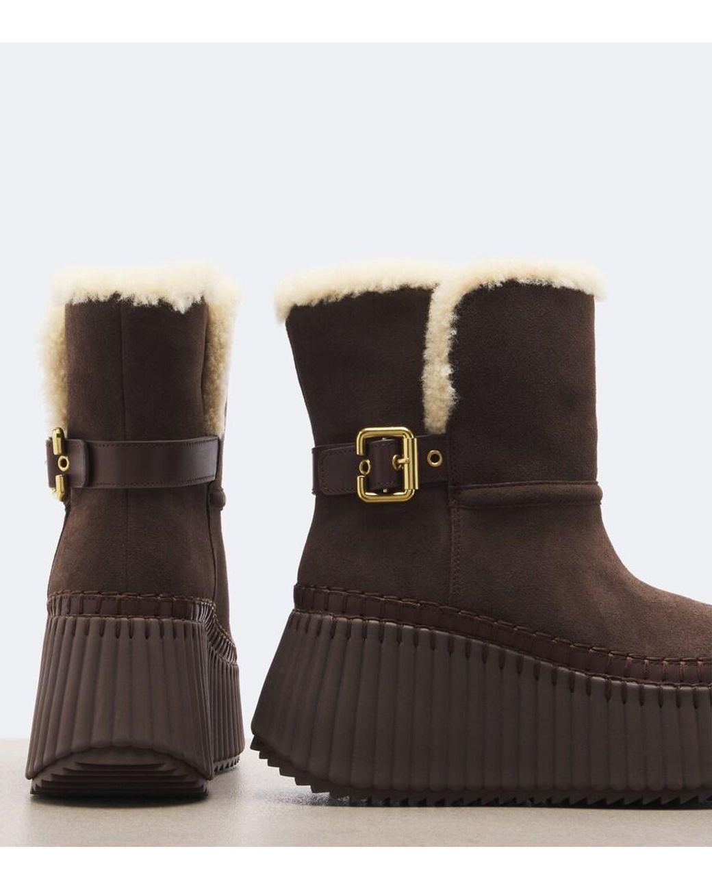 Chloé Brown Nama Suede Platform Ankle Boots