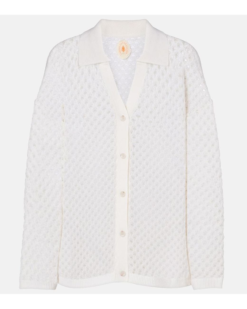Jardin Des Orangers White Open-Knit Wool And Cashmere Cardigan