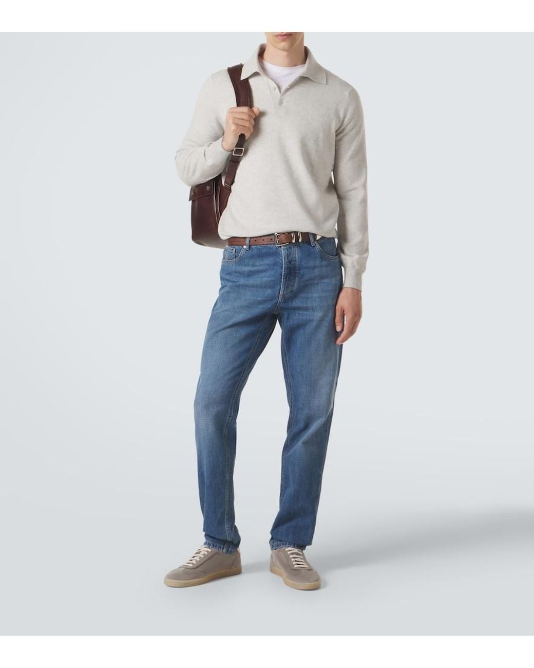 Brunello Cucinelli White Cashmere Polo Sweater for men