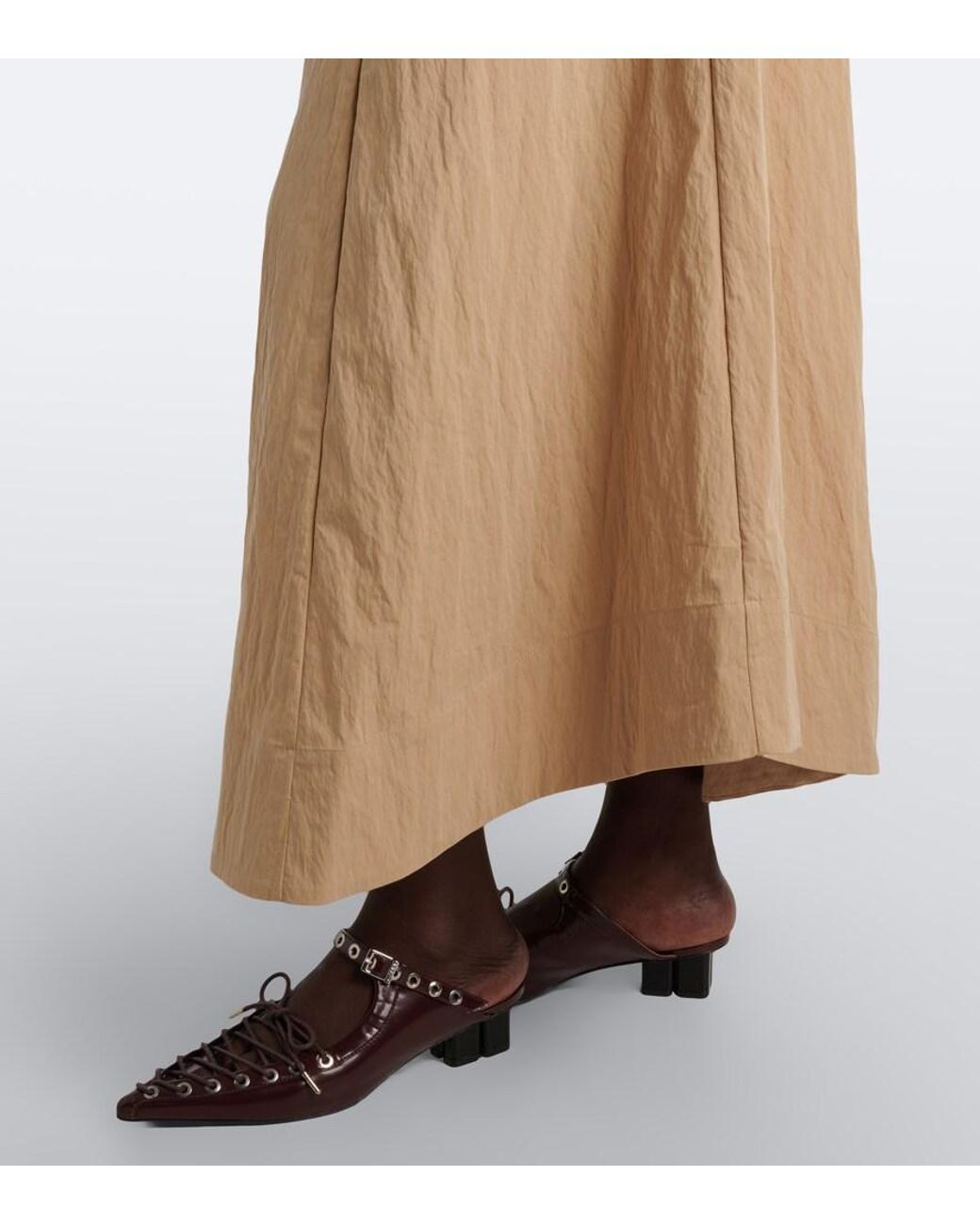 Ganni Natural Gathered Cotton-Blend Maxi Skirt