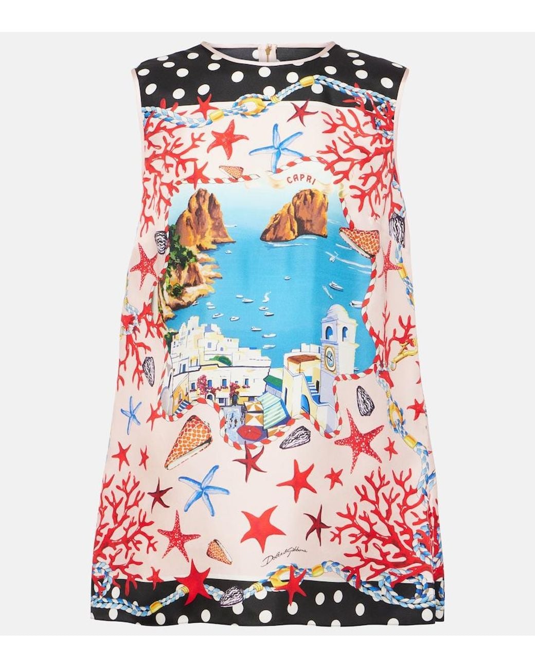 Dolce & Gabbana Red Capri Printed Silk Top
