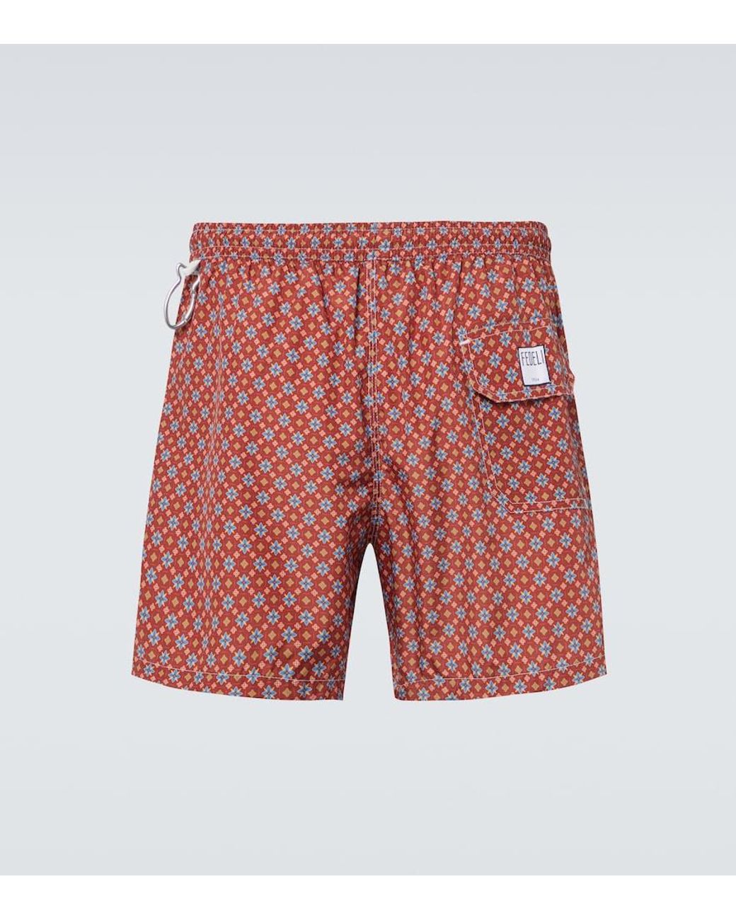 Fedeli Red Madeira Floral Swim Trunks for men