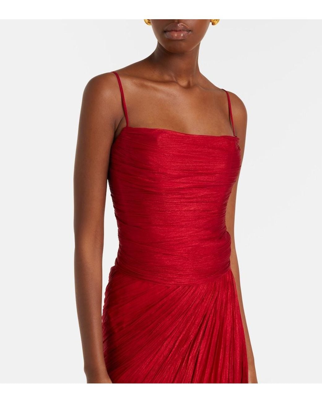Maria Lucia Hohan Red Rio Draped Silk Muslin Gown