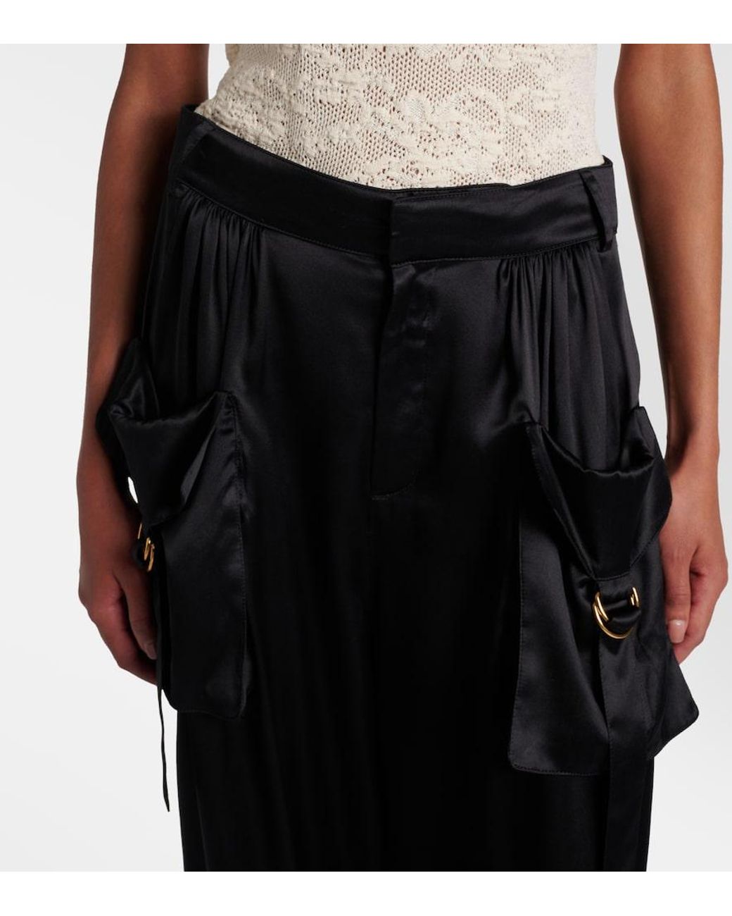 Chloé Black High-Rise Silk Satin Cargo Pants