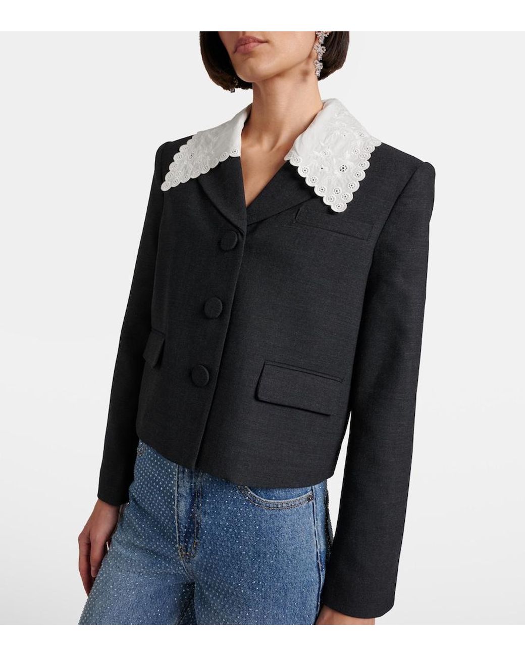 Self-Portrait Black Broderie Anglaise Cropped Jacket
