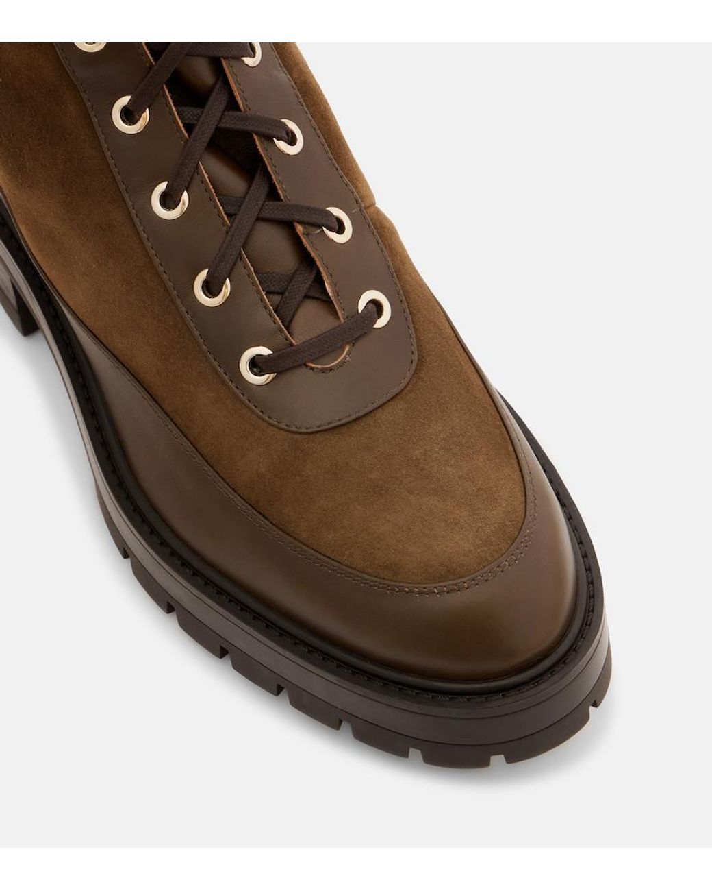 Aquazzura Brown Very Cortina Shearling-Trimmed Suede Lace-Up Boots