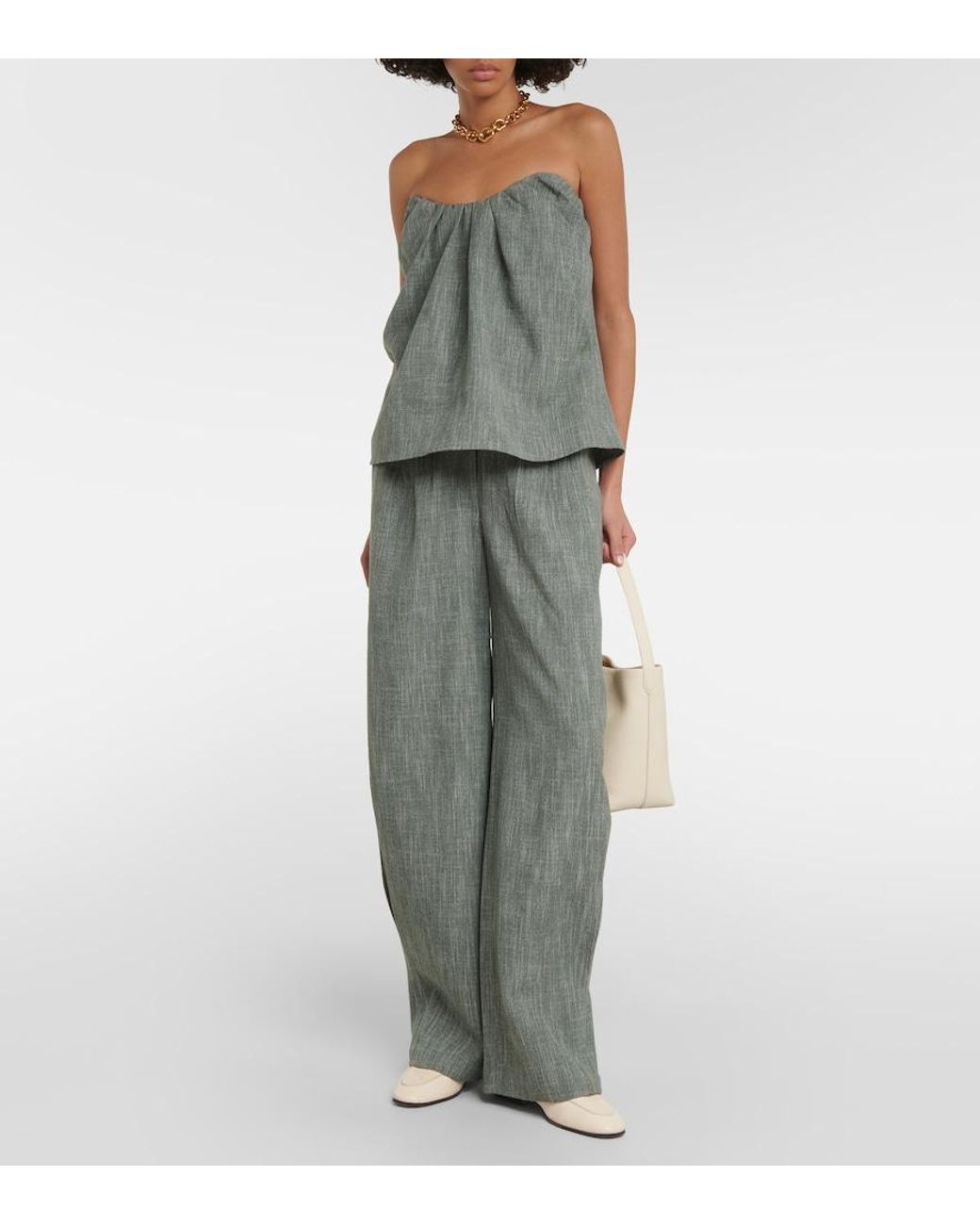 Co. Green Gathered Wool-Blend Top