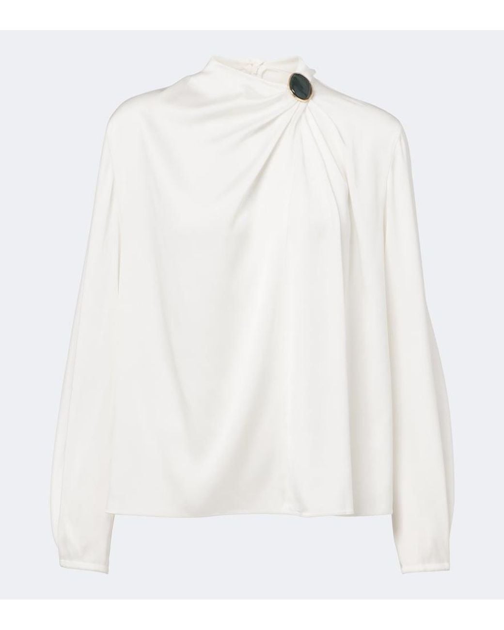 Vince White Gathered Silk-Blend Satin Blouse