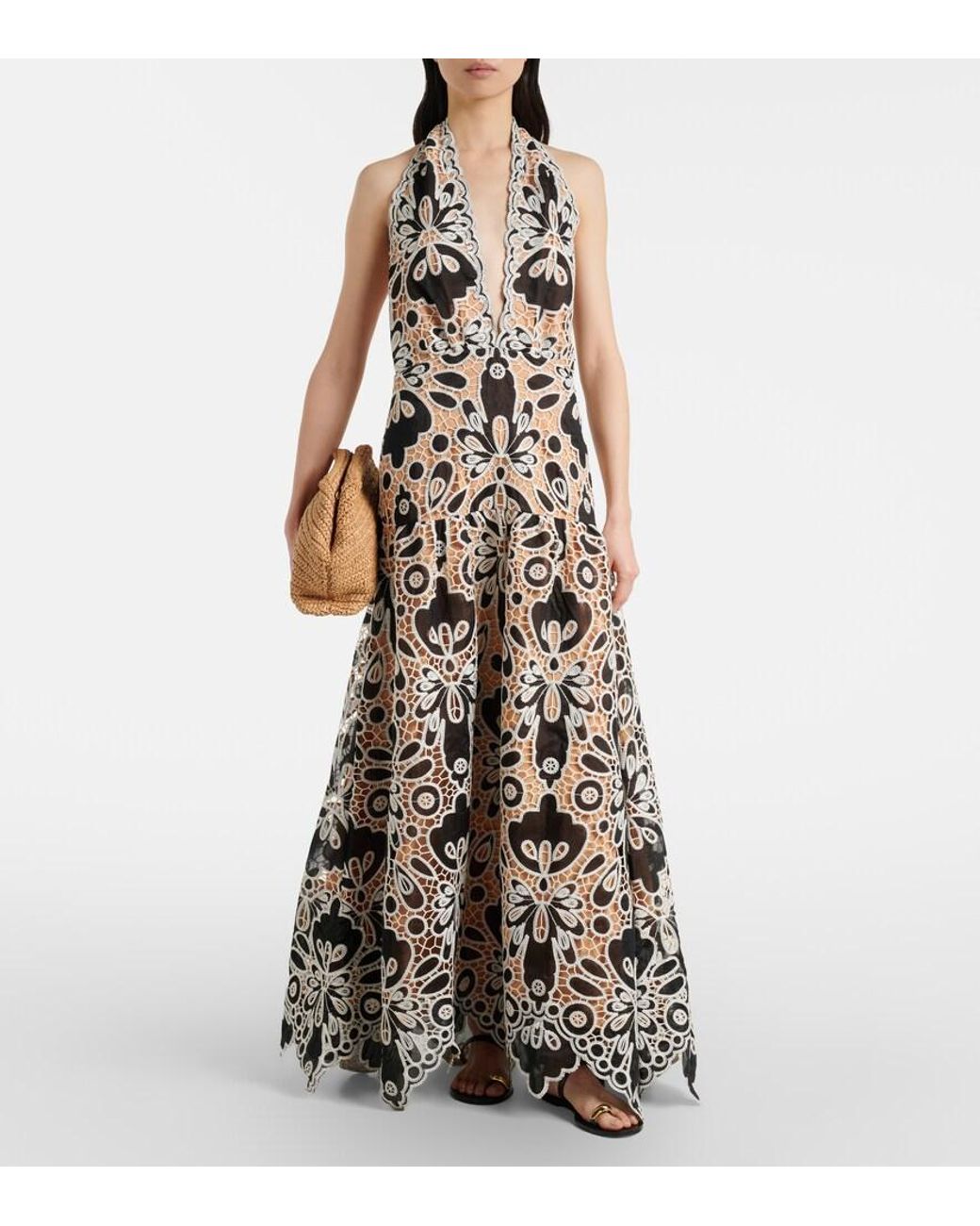 Johanna Ortiz White Lace Guipure Maxi Dress