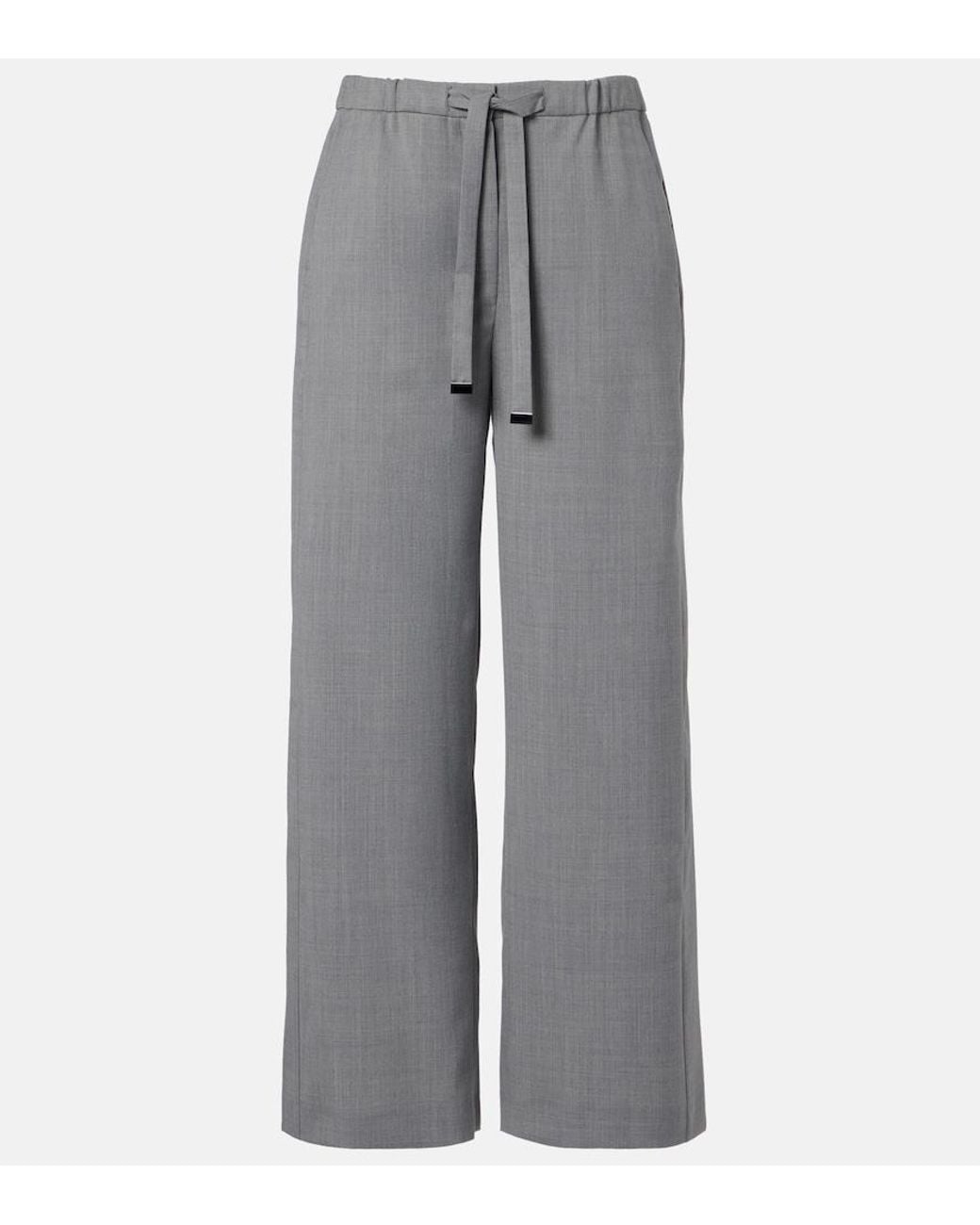 Max Mara Gray Baia Wool-Blend Wide-Leg Pants