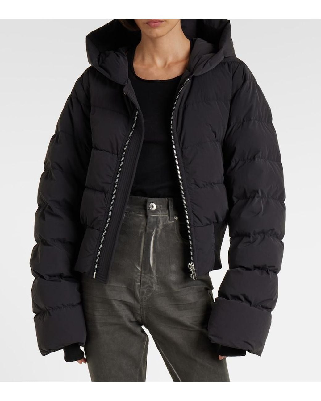 Rick Owens Black Hooded Down Jacket