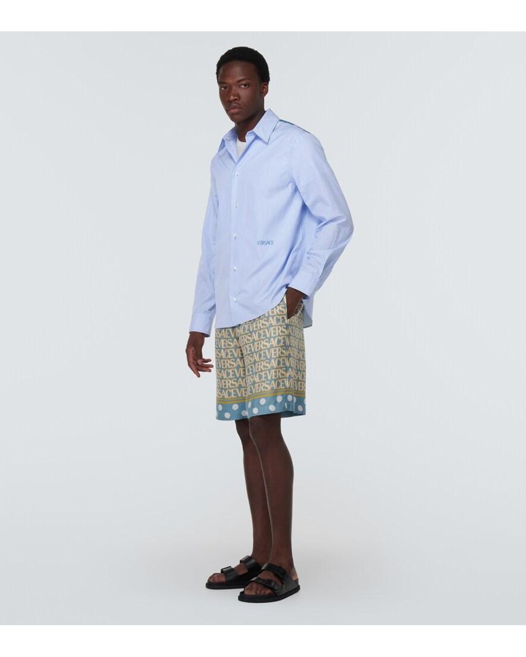 Versace Blue Cotton Poplin Shirt for men