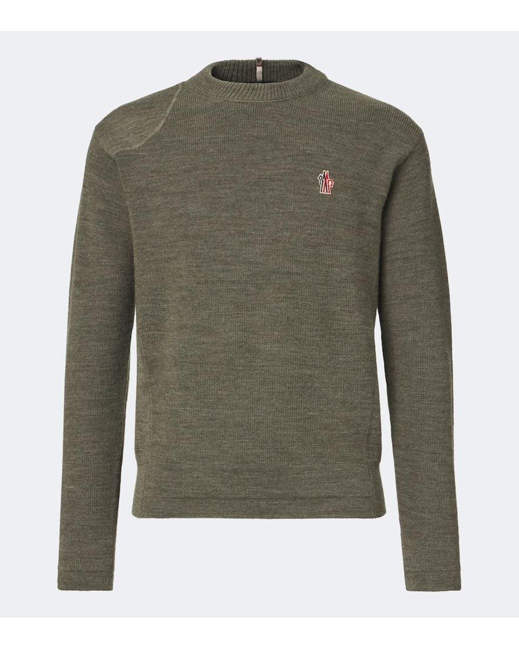 Moncler Green Logo Virgin Wool Sweater for men