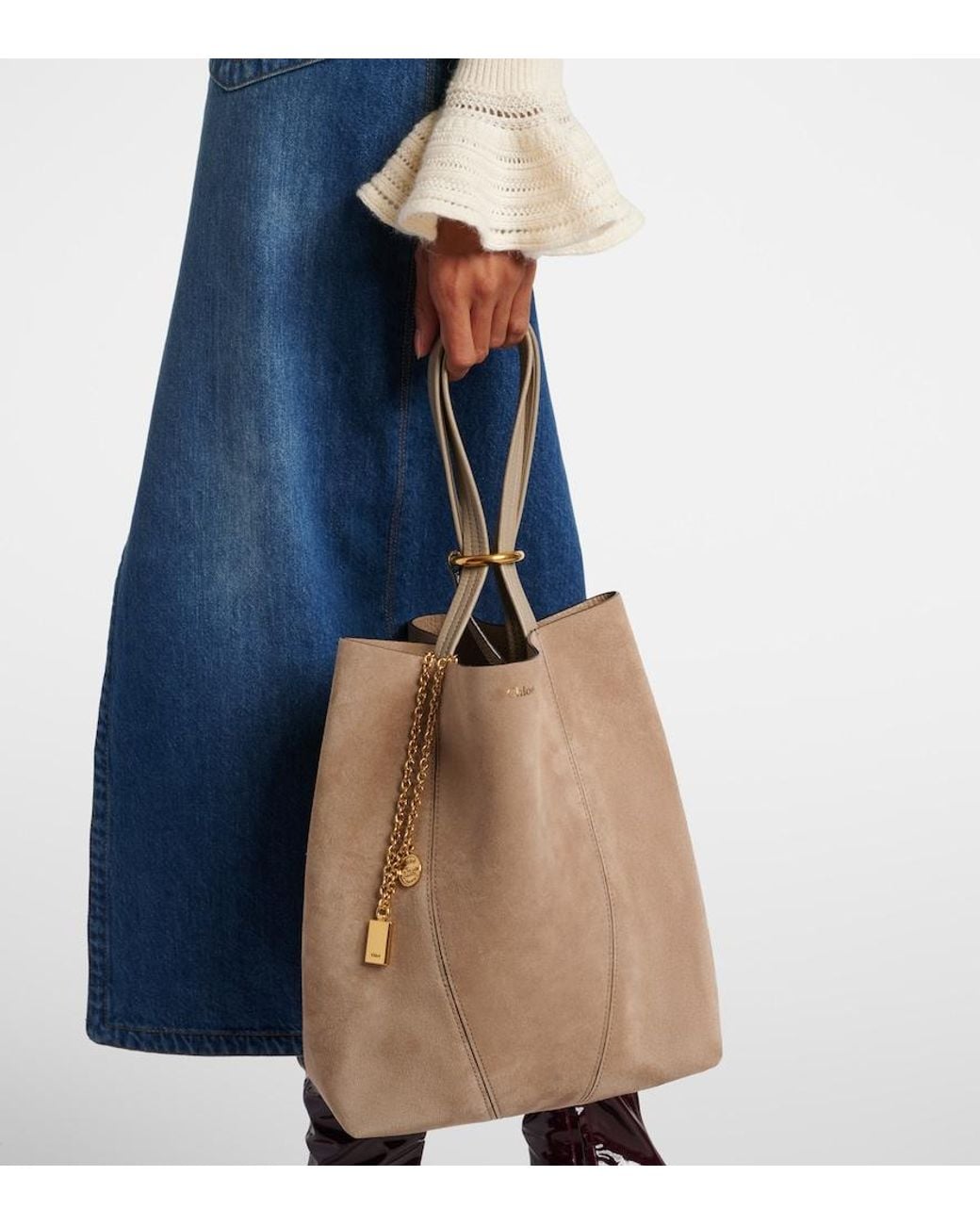 Chloé Brown Spin Medium Suede Tote Bag