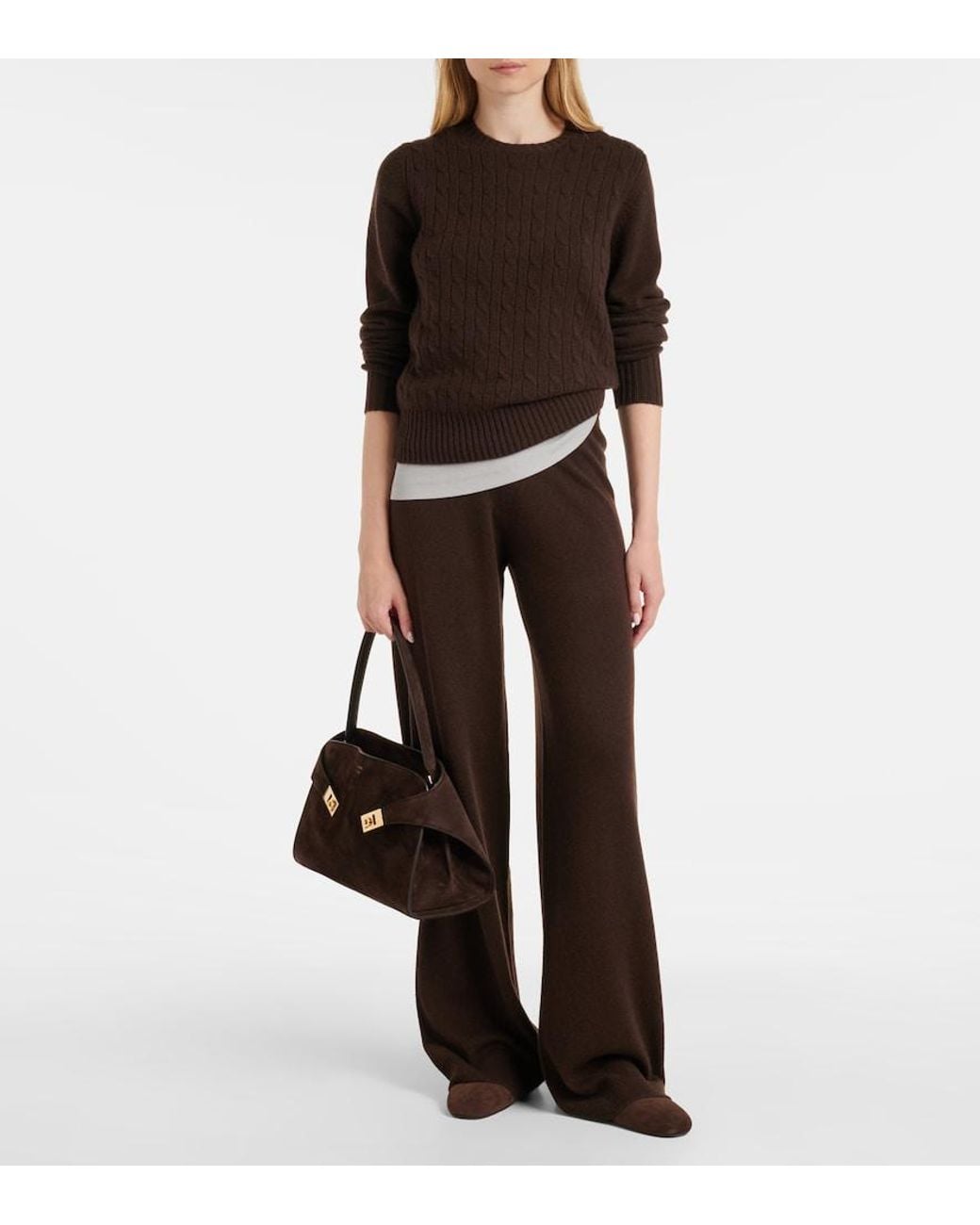 Jardin Des Orangers Brown Cable-Knit Cashmere-Blend Sweater