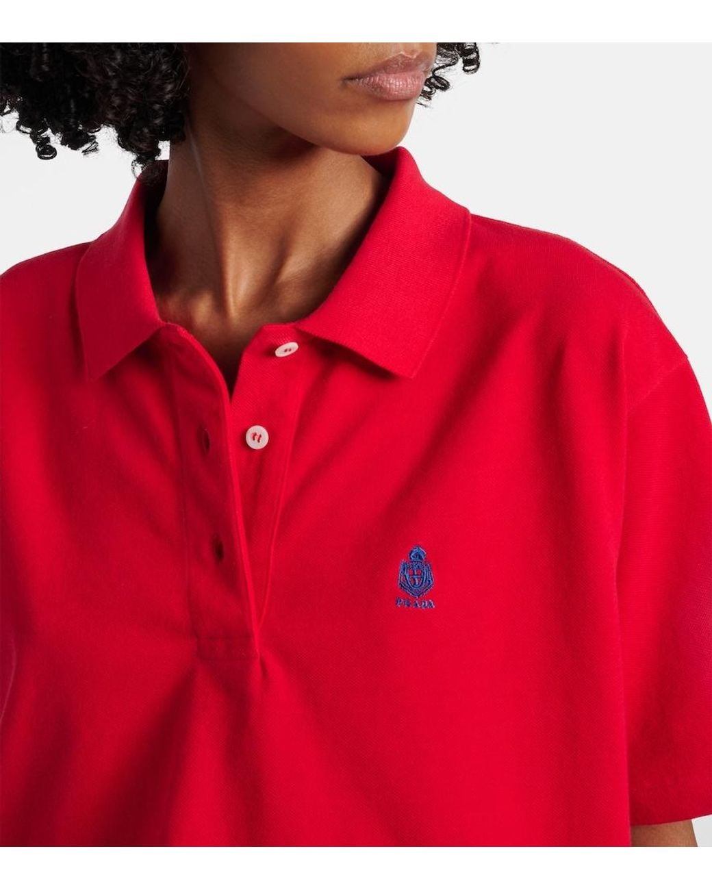 Prada Red Logo Cotton Pique Polo Shirt