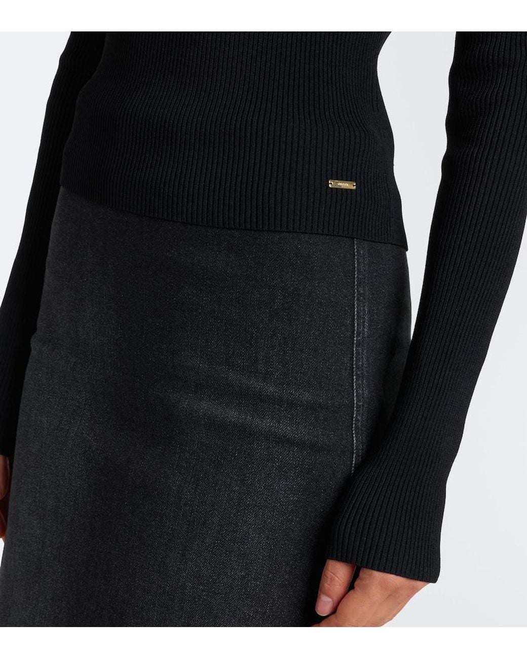 Gucci Black Feather-Trimmed Ribbed-Knit Top