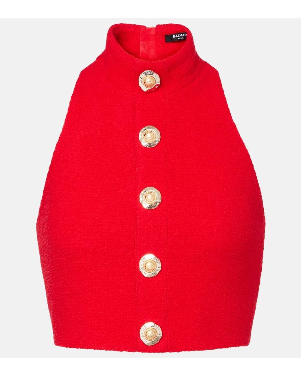 Balmain Red Halterneck Wool-Blend Crepe Top