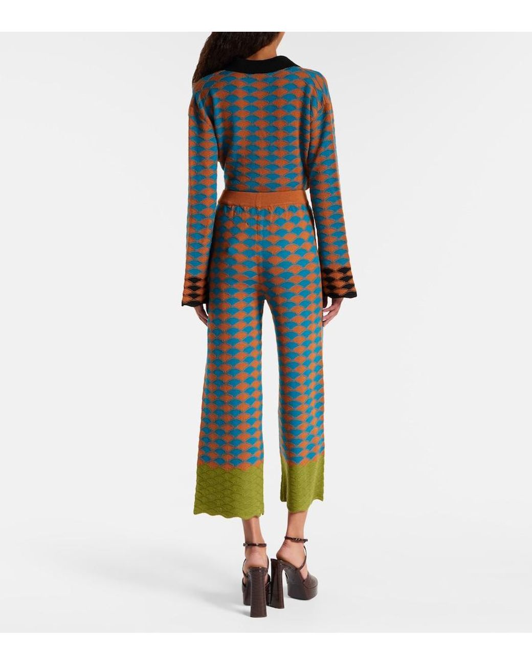 LaDoubleJ Blue Intarsia Knitted Straight Wool Pants