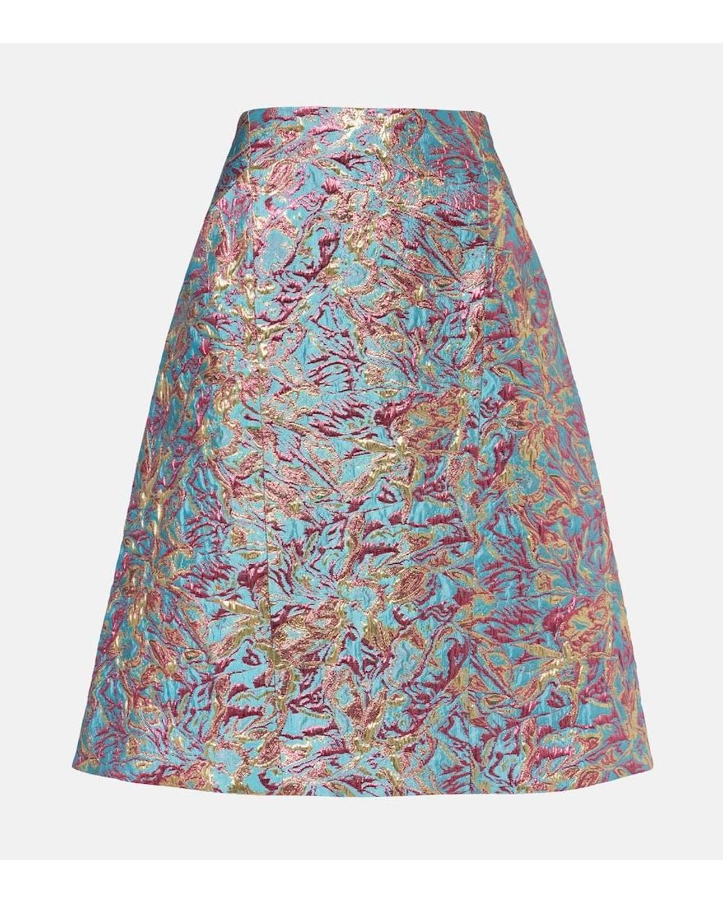 Dries Van Noten Blue Brocade Midi Skirt