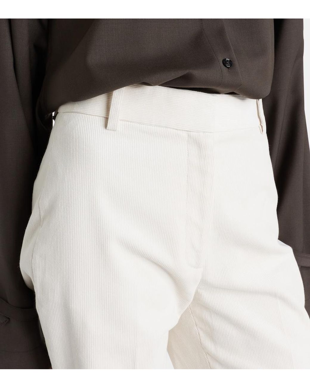 Nili Lotan White Corette Cotton Corduroy Straight Pants
