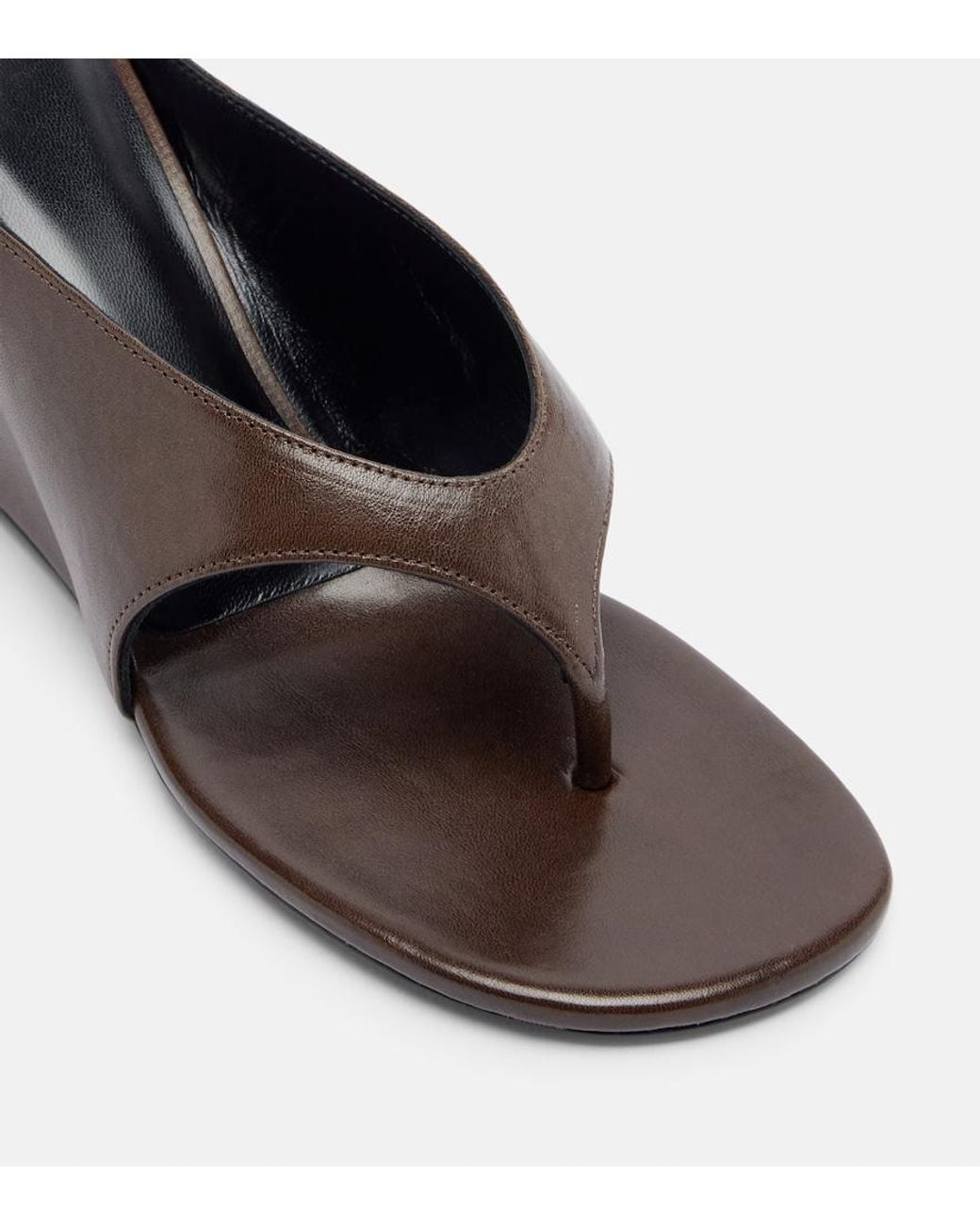 Jude Black Yaga Leather Wedge Thong Sandals