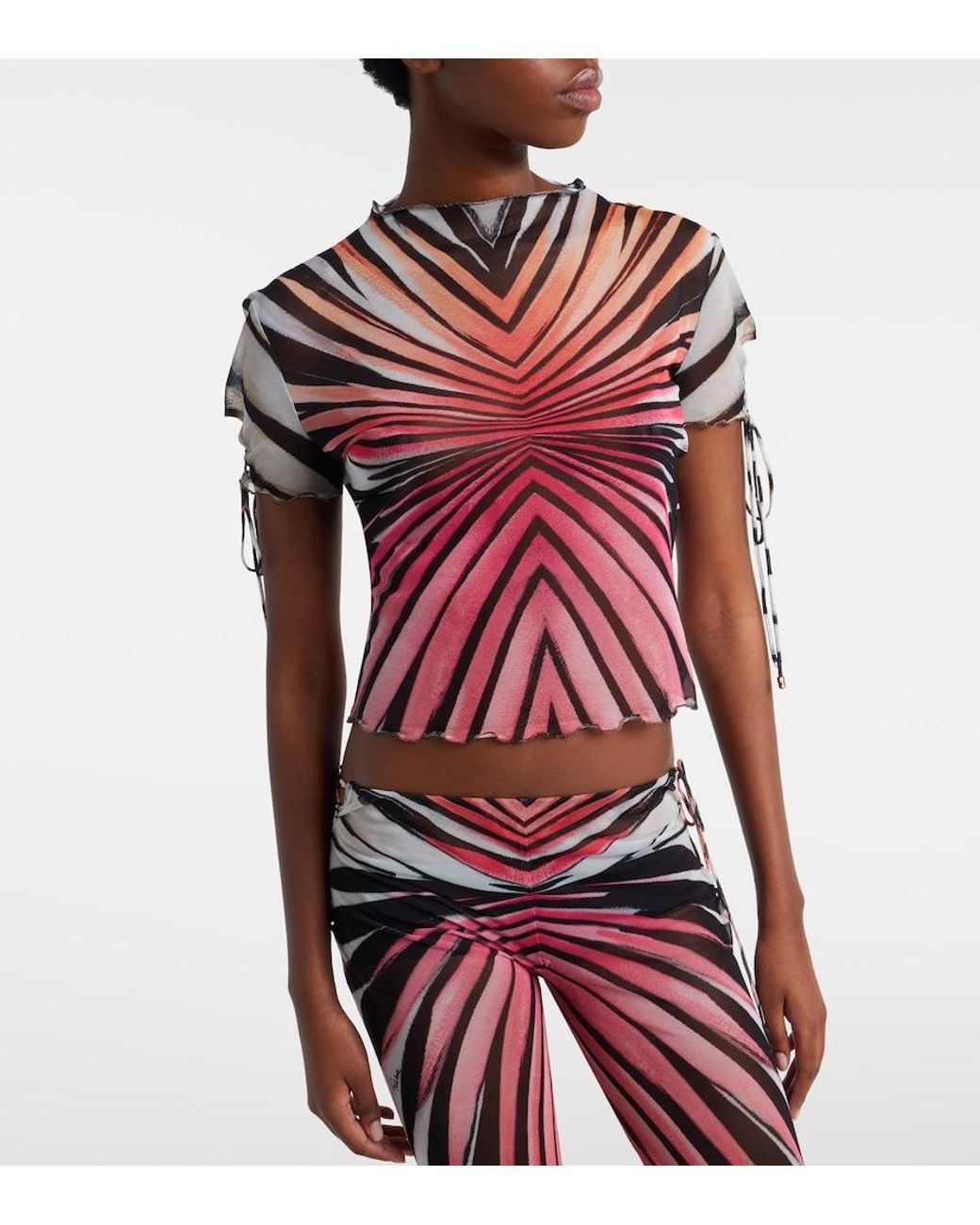 Roberto Cavalli Pink Printed Mesh Top