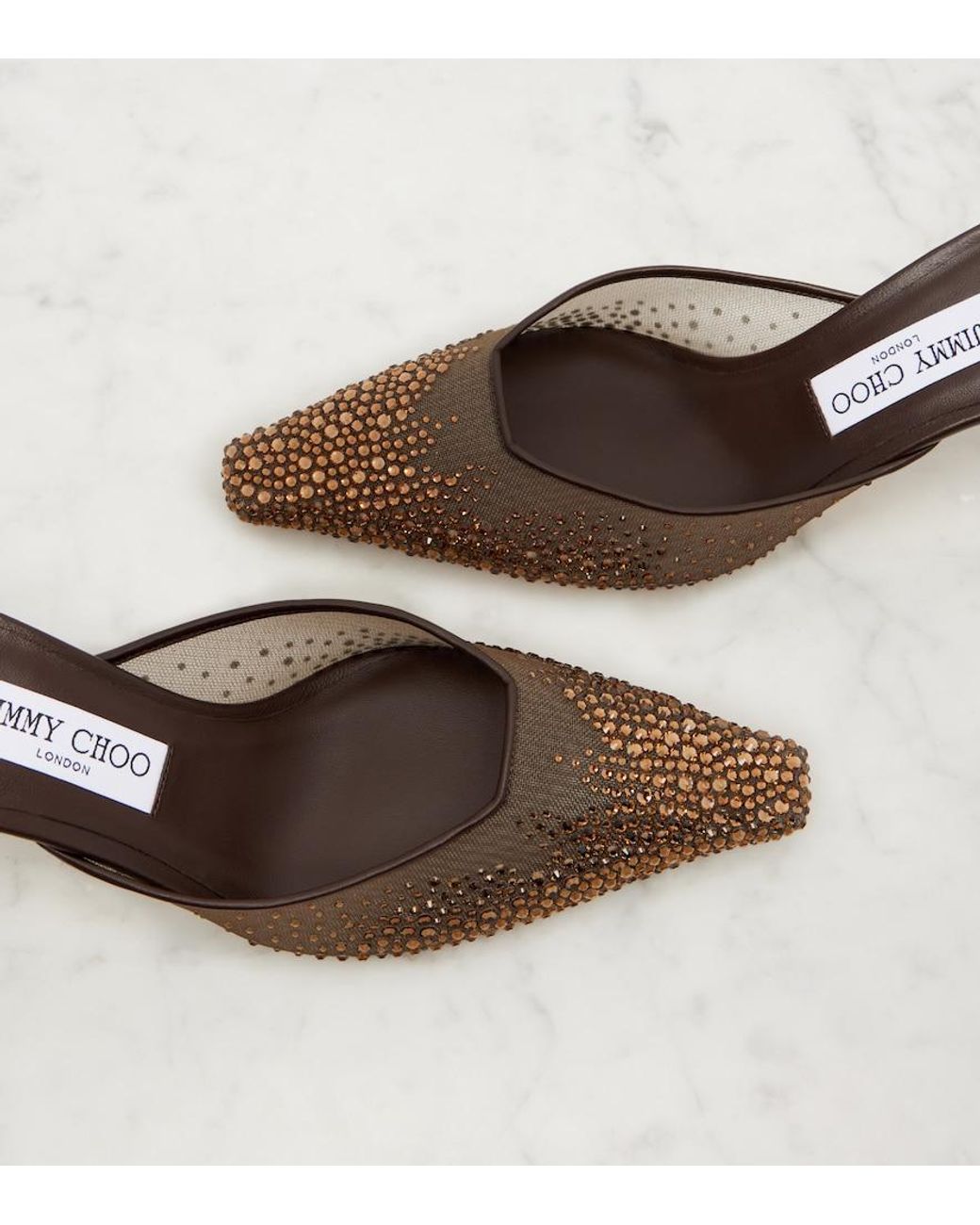 Jimmy Choo Brown Vivi 65 Crystal-Embellished Mesh Mules