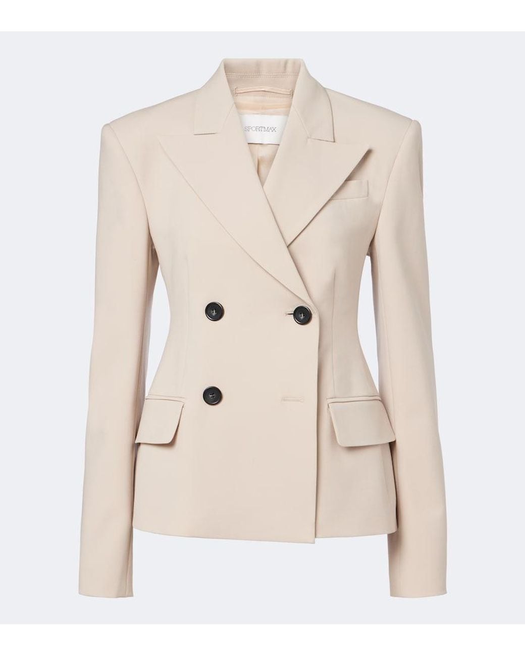 Sportmax Natural Double-Breasted Wool-Blend Blazer