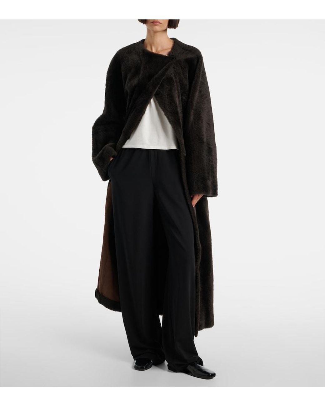The Row Black Madelina Belted Shearling Coat