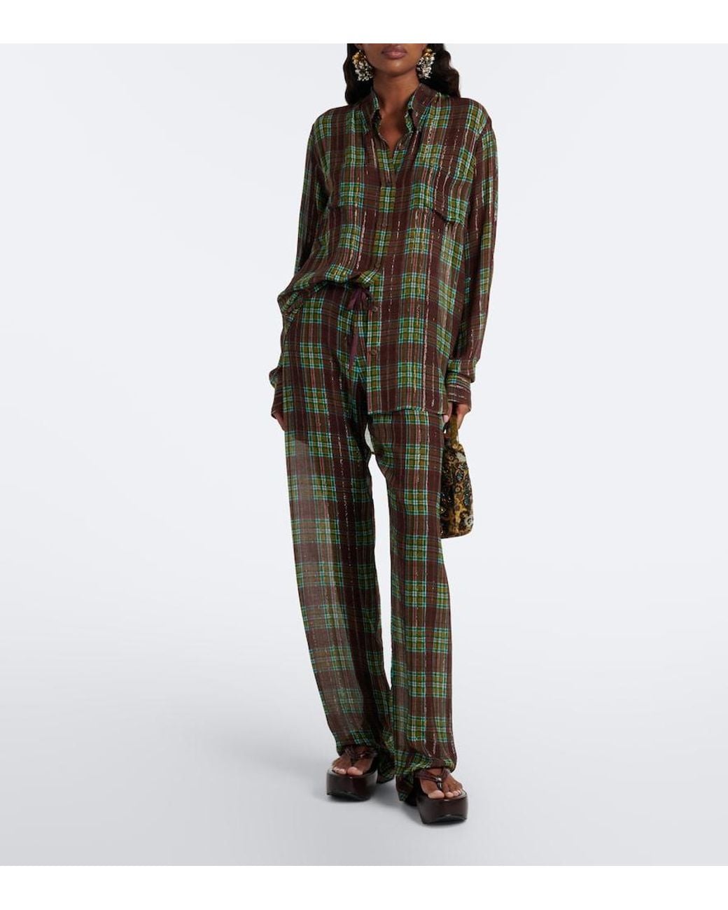 Dries Van Noten Green Checked Shirt